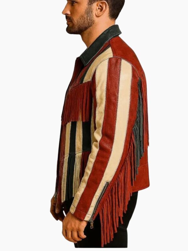 Custom Flag Leather Fringe Cowboy Jacket