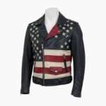 Distressed Stars & Stripes USA Flag Vintage Cowhide Leather Biker Jacket