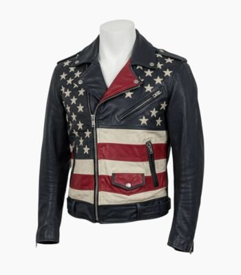 Distressed Stars & Stripes USA Flag Vintage Cowhide Leather Biker Jacket