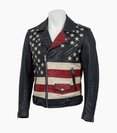 Distressed Stars & Stripes USA Flag Vintage Cowhide Leather Biker Jacket
