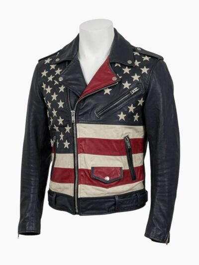 Distressed Stars & Stripes USA Flag Vintage Cowhide Leather Biker Jacket