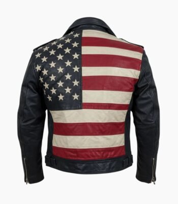 Distressed Stars & Stripes USA Flag Vintage Cowhide Leather Biker Jacket