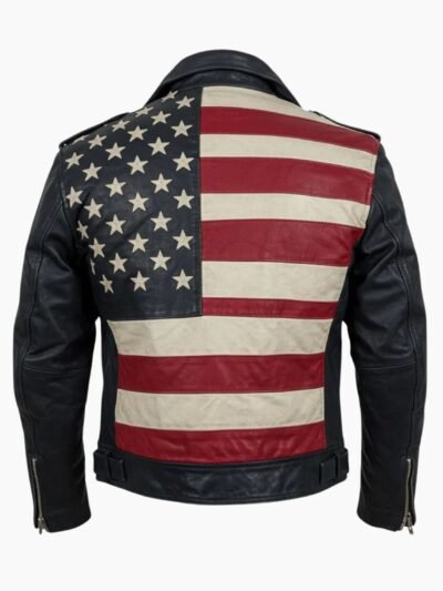 Distressed Stars & Stripes USA Flag Vintage Cowhide Leather Biker Jacket