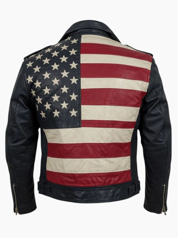 Distressed Stars & Stripes USA Flag Vintage Cowhide Leather Biker Jacket