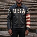Handmade Men's Leather American Flag Biker Jacket