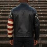 Handmade Men's Leather American Flag Biker Jacket