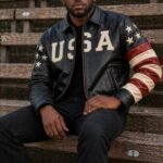 Handmade Men's Leather American Flag Biker Jacket