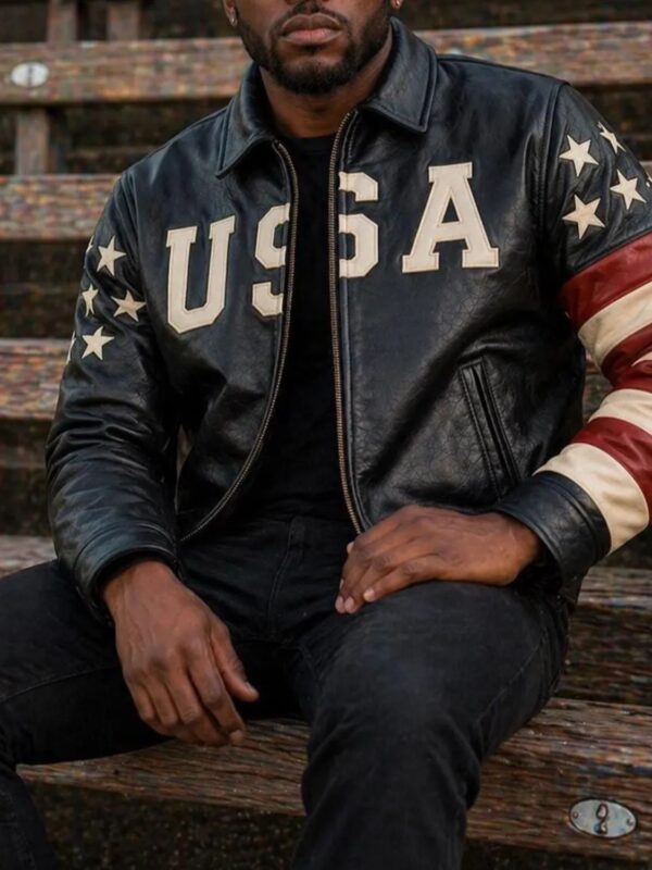 Handmade Men's Leather American Flag Biker Jacket