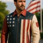 Handmade USA Flag Leather Biker Jacket