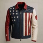 Handmade USA Flag Leather Biker Jacket