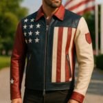 Handmade USA Flag Leather Biker Jacket