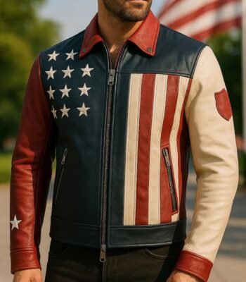 Handmade USA Flag Leather Biker Jacket