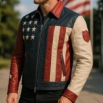 Handmade USA Flag Leather Biker Jacket