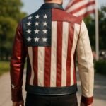 Handmade USA Flag Leather Biker Jacket