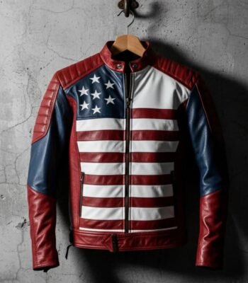Mens American Flag Casual Motorcycle Jacket