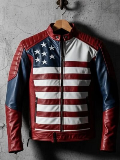 Mens American Flag Casual Motorcycle Jacket