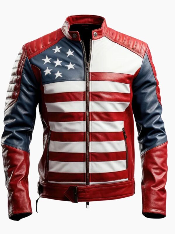 Mens American Flag Casual Motorcycle Jacket