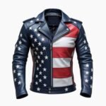 Men's American Flag Sheepskin Leather Biker Jacket