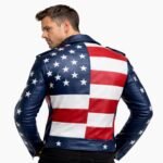 Men's American Flag Sheepskin Leather Biker Jacket