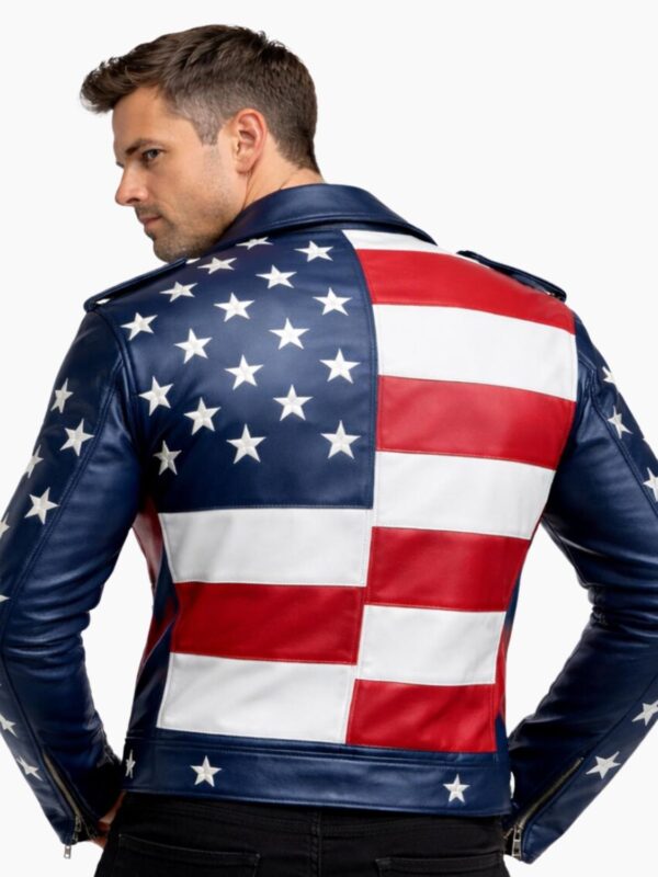 Men's American Flag Sheepskin Leather Biker Jacket