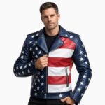 Men's American Flag Sheepskin Leather Biker Jacket