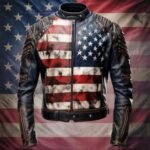 Men's Distressed USA Flag Genuine Leather Motorcycle Jacket