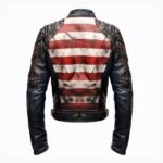 Men's Distressed USA Flag Genuine Leather Motorcycle Jacket