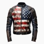 Men's Distressed USA Flag Genuine Leather Motorcycle Jacket
