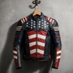 Mens Genuine Leather Jacket Inspired by American Flag USA
