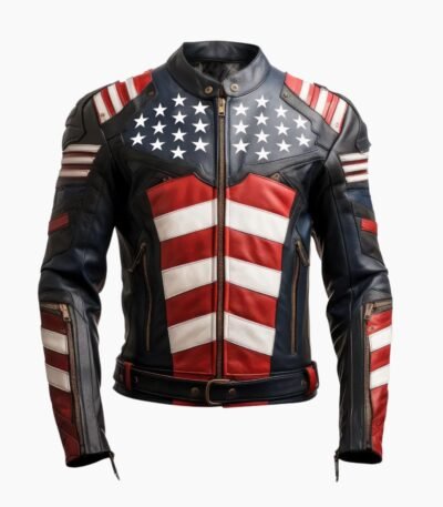 Mens Genuine Leather Jacket Inspired by American Flag USA
