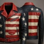 Men's Genuine Sheepskin Leather Motorcycle Jacket American Flag