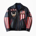 Men's USA Eagle Leather Bomber Jacket