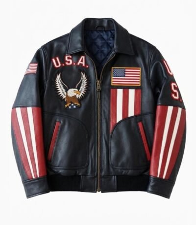Men's USA Eagle Leather Bomber Jacket