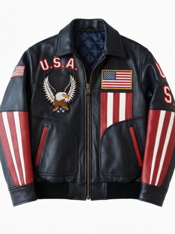 Men's USA Eagle Leather Bomber Jacket