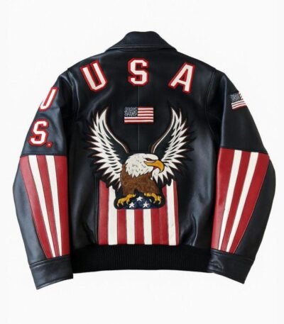 Men's USA Eagle Leather Bomber Jacket