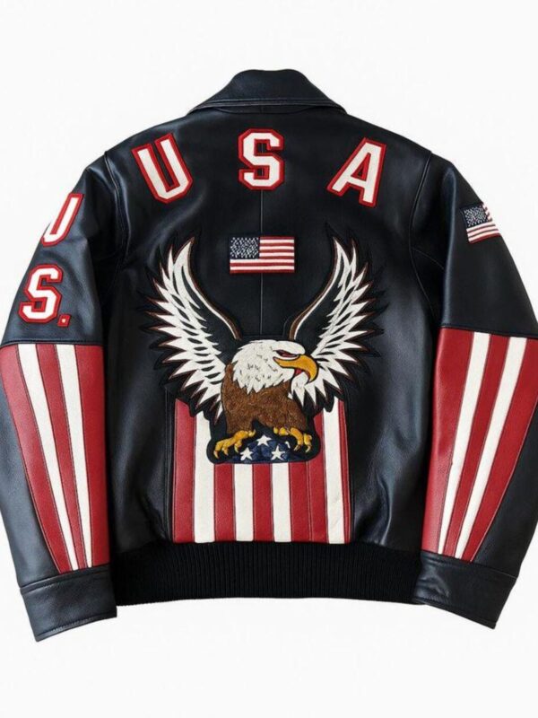 Men's USA Eagle Leather Bomber Jacket