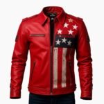 Men's USA Flag Stars & Stripes Red Leather Biker Jacket