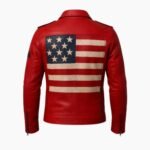 Men's USA Flag Stars & Stripes Red Leather Biker Jacket