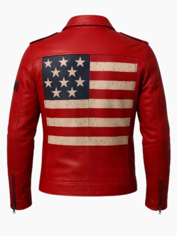 Men's USA Flag Stars & Stripes Red Leather Biker Jacket