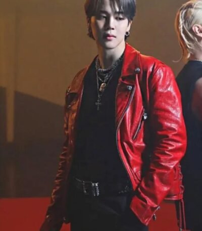 Taeyang Vibe BTS Jimin Red Leather Jacket