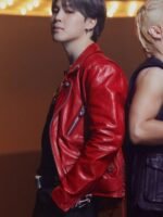 Taeyang Vibe BTS Jimin Red Leather Jacket