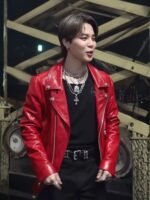 Taeyang Vibe BTS Jimin Red Leather Jacket