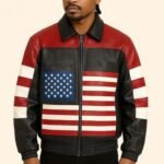 USA Flag Bomber Biker Leather Jacket