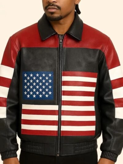 USA Flag Bomber Biker Leather Jacket