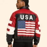 USA Flag Bomber Biker Leather Jacket
