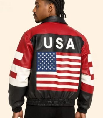 USA Flag Bomber Biker Leather Jacket