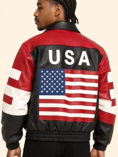 USA Flag Bomber Biker Leather Jacket