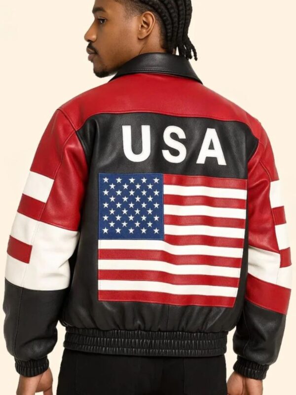 USA Flag Bomber Biker Leather Jacket
