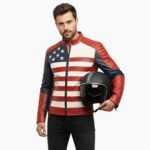 USA Flag Men Biker Leather American Motorcycle Style Jacket