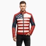 USA Flag Men Biker Leather American Motorcycle Style Jacket